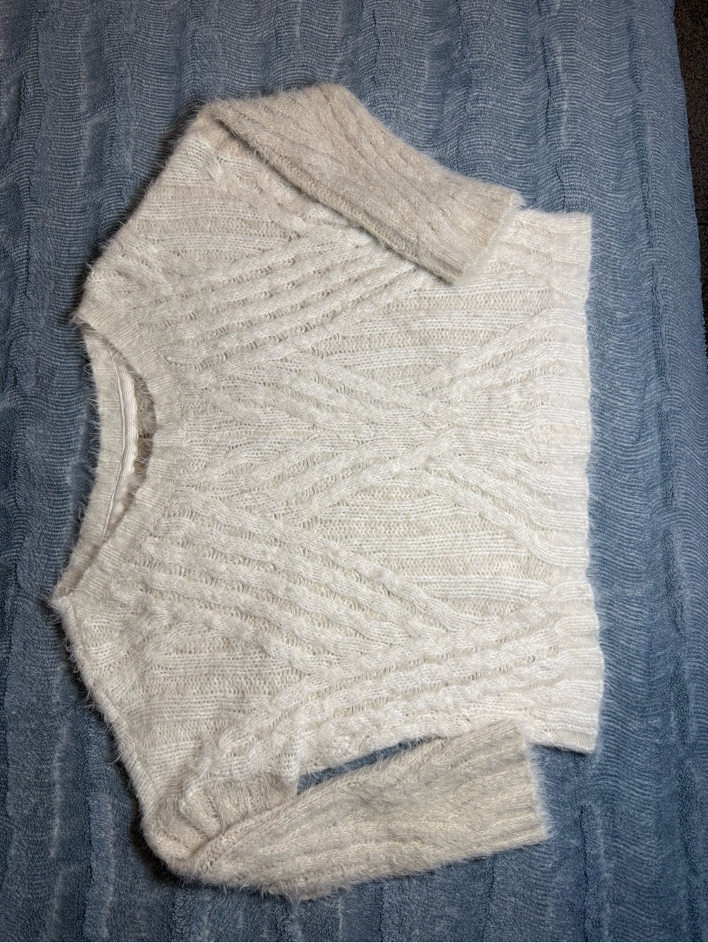 Anthropologie Cream Cable-Knit Crewneck Sweater